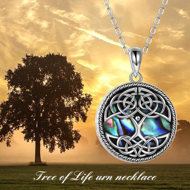 Sterling zilveren ronde vorm Abalone schelpdieren Tree of Life & Keltische knoop Urn ketting voor as-6