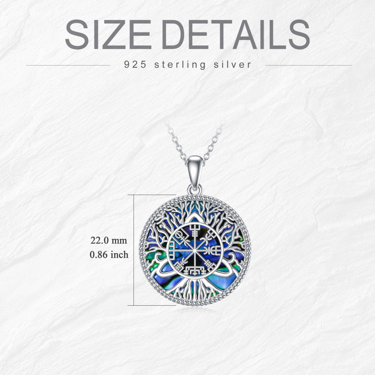 Sterling Silver Circular Shaped Abalone Shellfish Tree Of Life & Compass Pendant Necklace-6