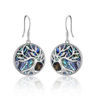 Sterling Silver Circular Shaped Abalone Shellfish Tree Of Life Drop Earrings-42