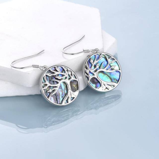 Pendants d'oreilles en argent sterling en forme circulaire d'abalone et d'arbre de vie-3