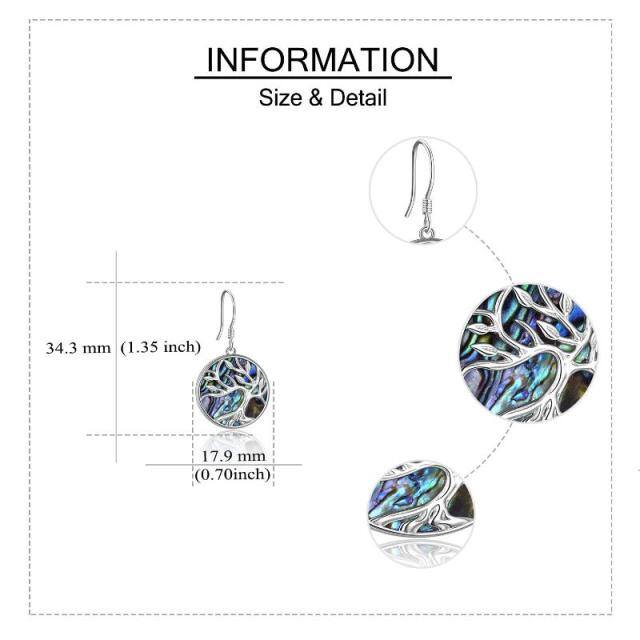 Sterling Silver Circular Shaped Abalone Shellfish Tree Of Life Drop Earrings-5