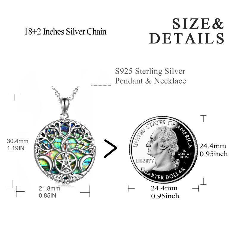 Sterling Silver Abalone Shellfish Tree Of Life Moon Pentagram Pendant Necklace For Unisex-6