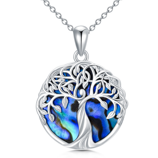 Sterling zilveren cirkelvormige Abalone schelpdieren Tree of Life hanger ketting