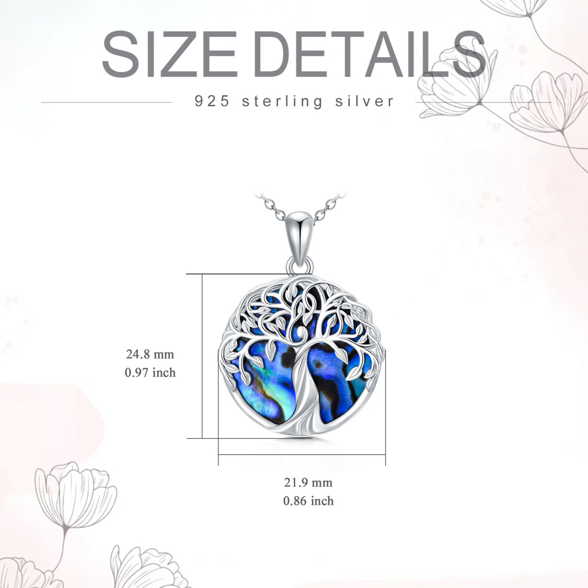 Sterling Silber kreisförmig Abalone Muscheln Baum des Lebens Anhänger Halskette-4