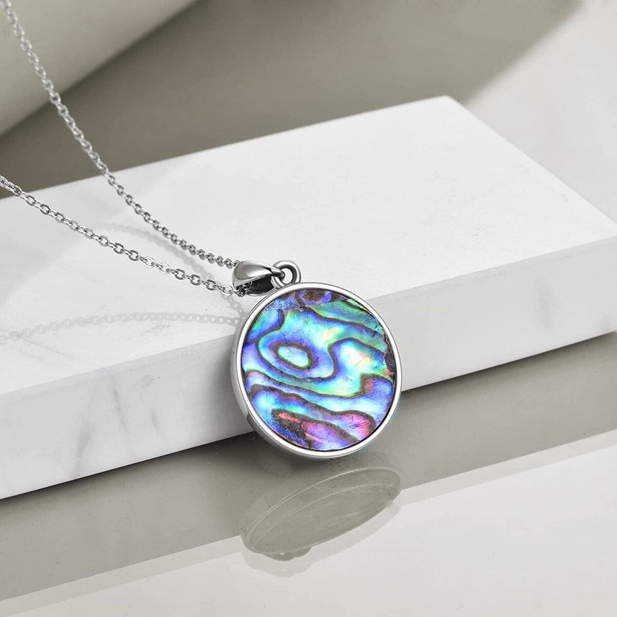 Collana con ciondolo albero della vita con conchiglia abalone a forma circolare in argento sterling-4