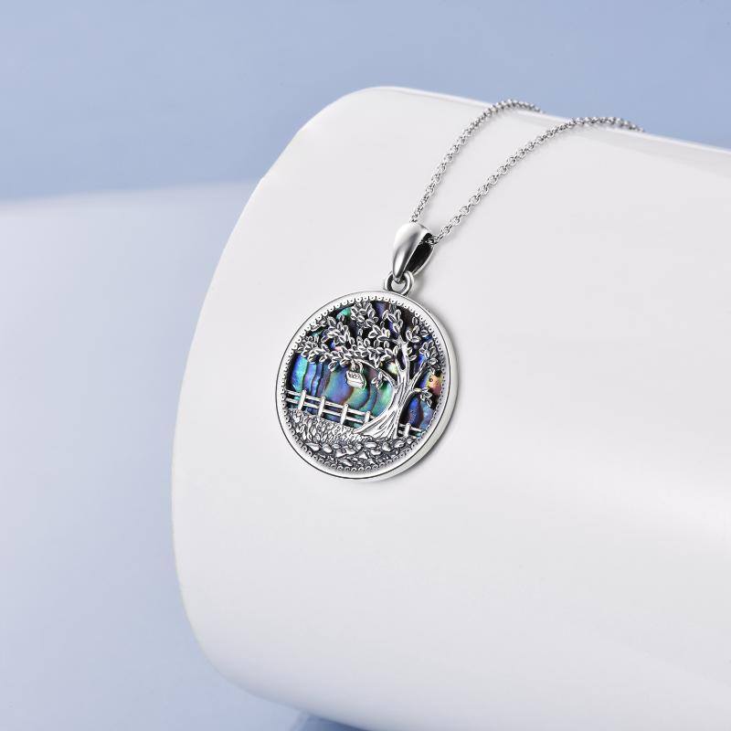 Sterling Silver Circular Shaped Abalone Shellfish Tree Of Life Pendant Necklace-4