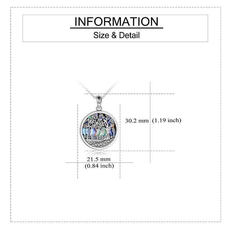 Sterling Silver Circular Shaped Abalone Shellfish Tree Of Life Pendant Necklace-5