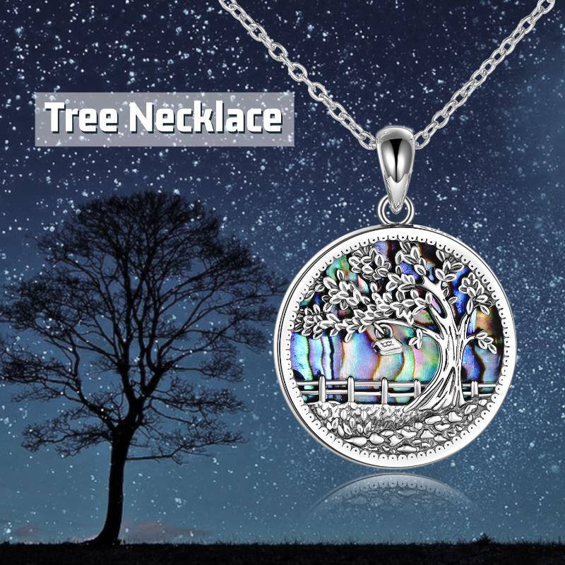 Collier en argent sterling avec pendentif arbre de vie en forme de coquillage abalone de f-6