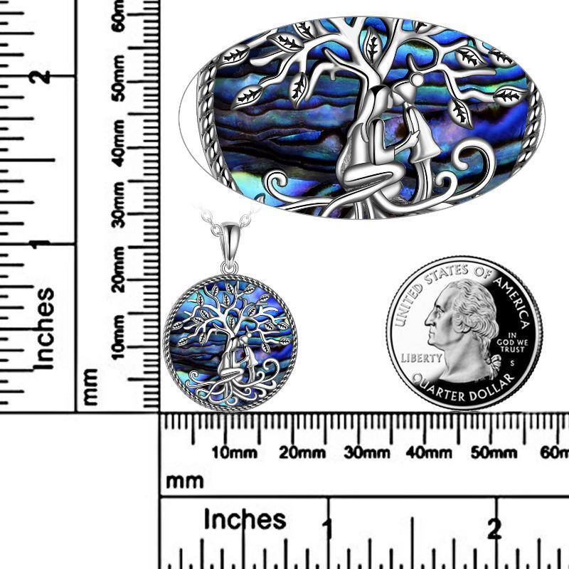 Srebrny naszyjnik z drzewem życia w kształcie okręgu ze skorupiaków abalone-5