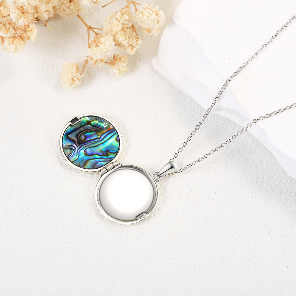 Sterling Silver Circular Abalone Shellfish Tree Of Life With Celtic Knot Personalised Photo Locket Necklace For Women-4