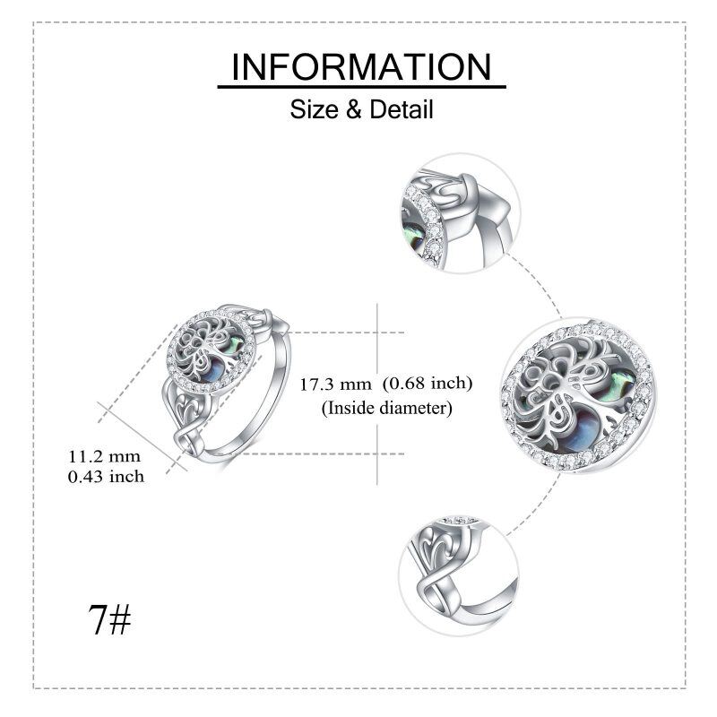Sterling Silver Round Shaped Abalone Shellfish Tree Of Life Ring-4