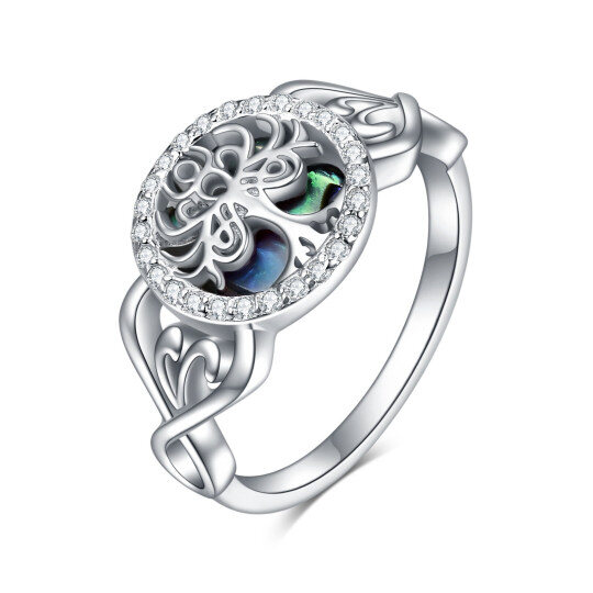 Bague en argent sterling en forme d'arbre de vie avec coquillage d'ormeau de forme circulaire