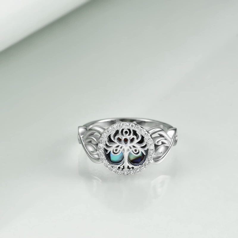 Sterling Silver Round Shaped Abalone Shellfish Tree Of Life Ring-3