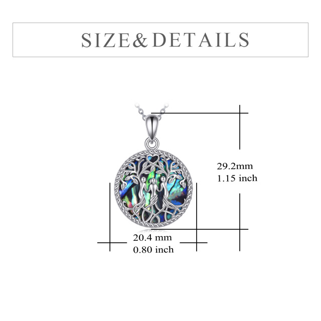 Sterling Silver Circular Shaped Abalone Shellfish Tree Of Life & Sisters Pendant Necklace-5