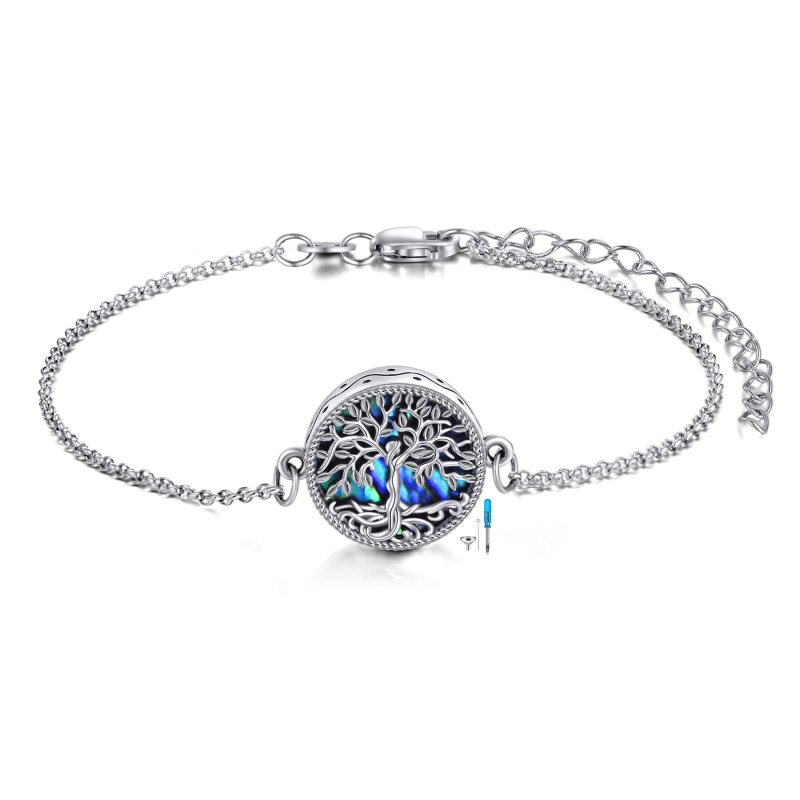 Sterling zilveren cirkelvormige abalone schelpdier boom des levens urn armband voor as-18