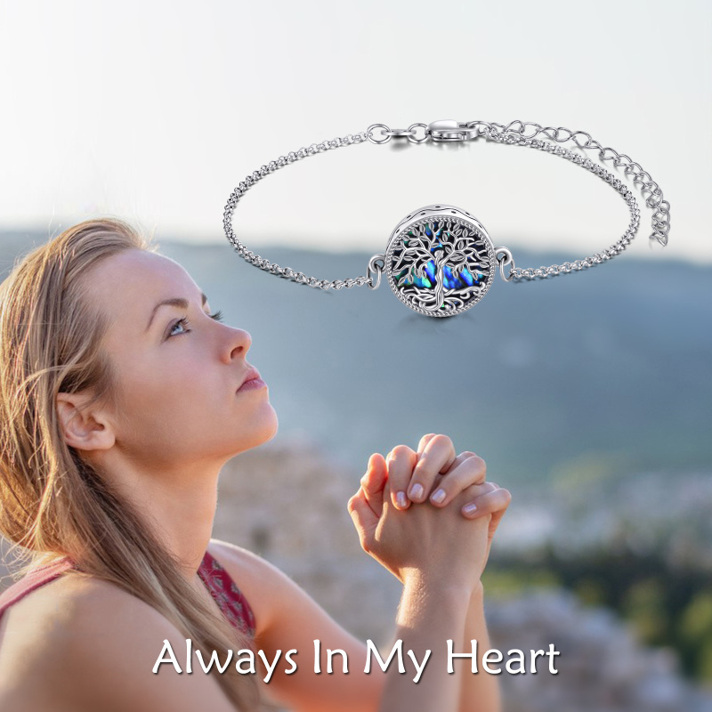 Sterling Silver Circular Shaped Abalone Shellfish Tree Of Life Urn Bracelet for Ashes-6