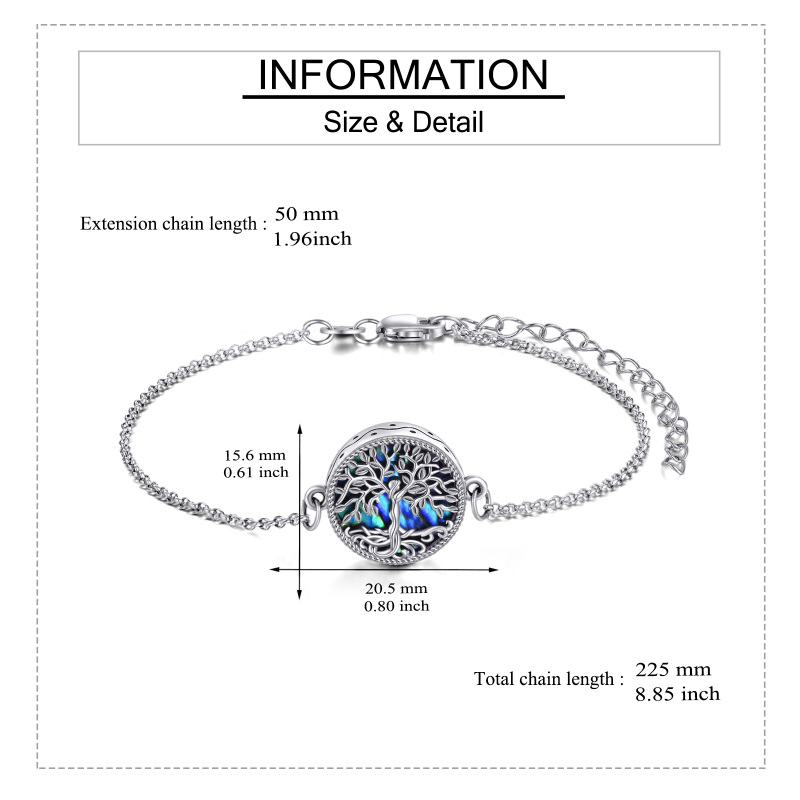 Sterling Silver Circular Shaped Abalone Shellfish Tree Of Life Urn Bracelet for Ashes-5