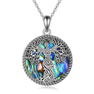 Sterling Silver Circular Shaped Abalone Shellfish Tree Of Life Urn Necklace for Ashes-43