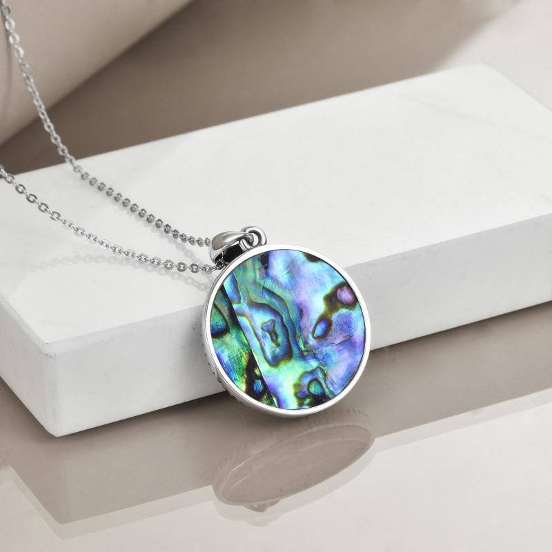 Sterling Silver Circular Shaped Abalone Shellfish Tree Of Life Urn Necklace for Ashes-4