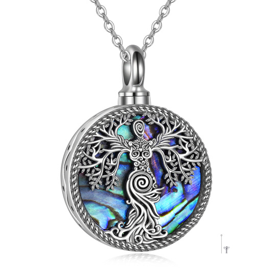 Sterling Silver Circular Shaped Abalone Shellfish Tree Of Life Urn Necklace for Ashes