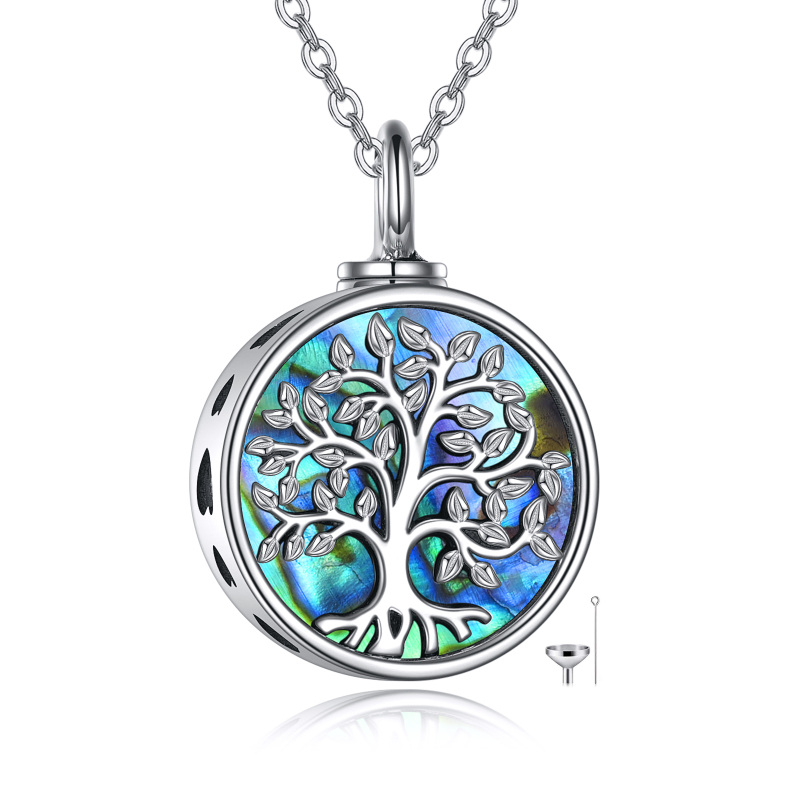 Collar de plata de ley con forma circular Abalone Shellfish Tree Of Life Urn para cenizas-1