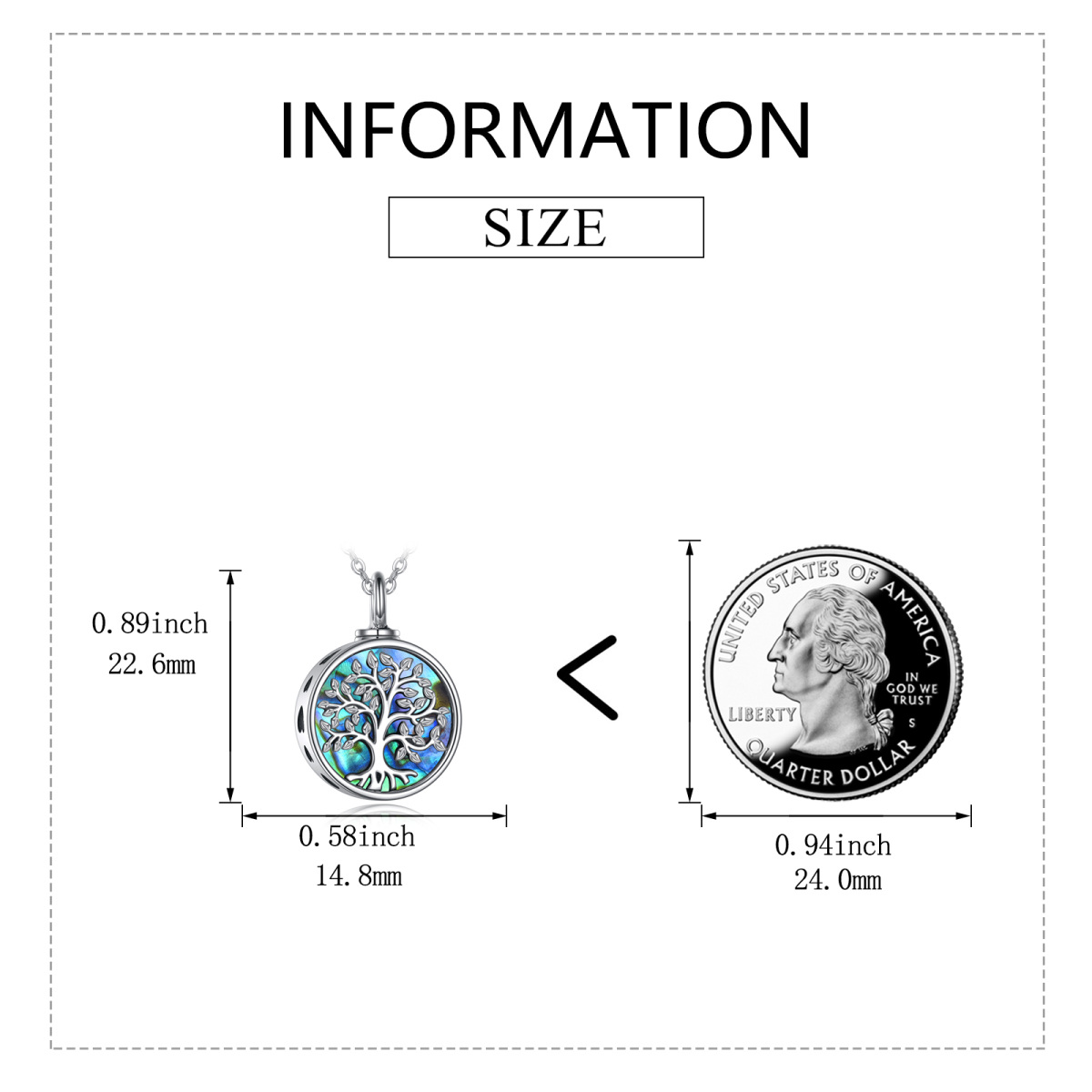 Collar de plata de ley con forma circular Abalone Shellfish Tree Of Life Urn para cenizas-5