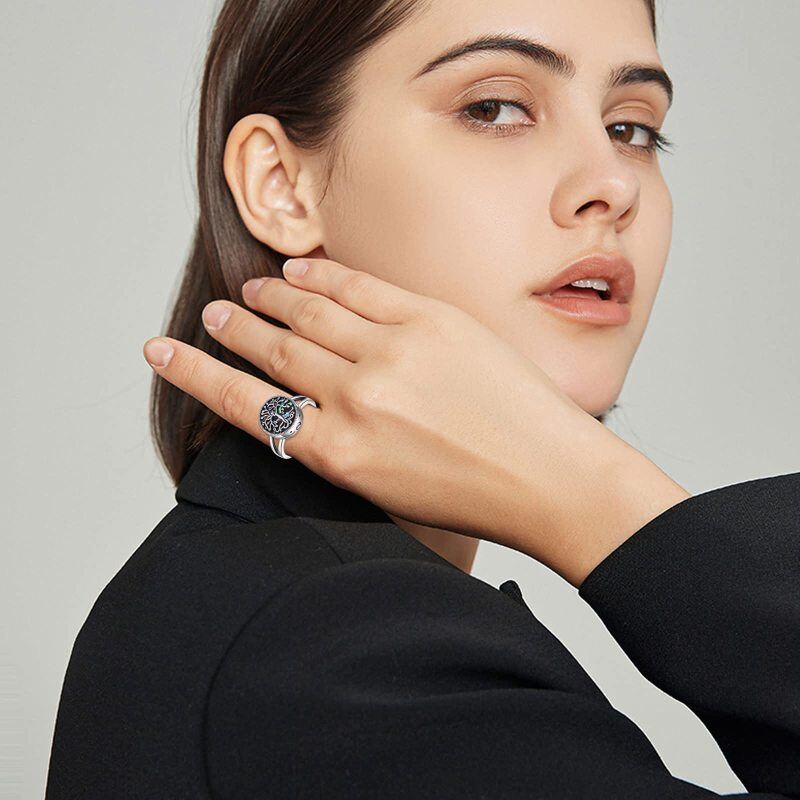 Anillo de plata de ley con forma circular de concha de abulón Árbol de la vida Urna con pa-2