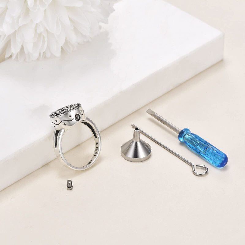 Anillo de plata de ley con forma circular de concha de abulón Árbol de la vida Urna con pa-4