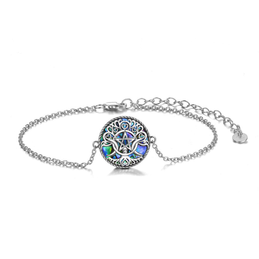 Sterling zilveren ronde vorm Abalone schelpdieren Triple maan godin hanger armband-1