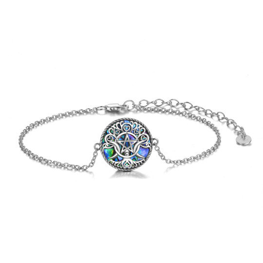 Sterling Silver Circular Shaped Abalone Shellfish Triple Moon Goddess Pendant Bracelet