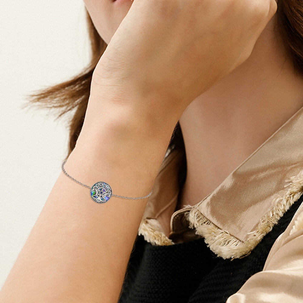 Sterling zilveren ronde vorm Abalone schelpdieren Triple maan godin hanger armband-2
