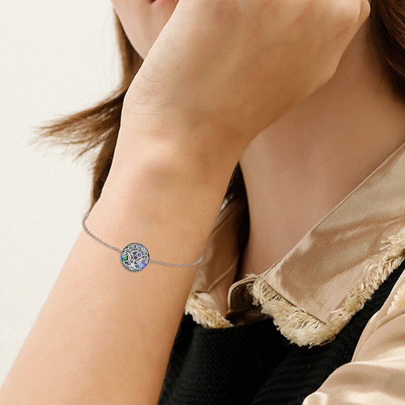 Sterling Silver Circular Shaped Abalone Shellfish Triple Moon Goddess Charm Bracelet-2