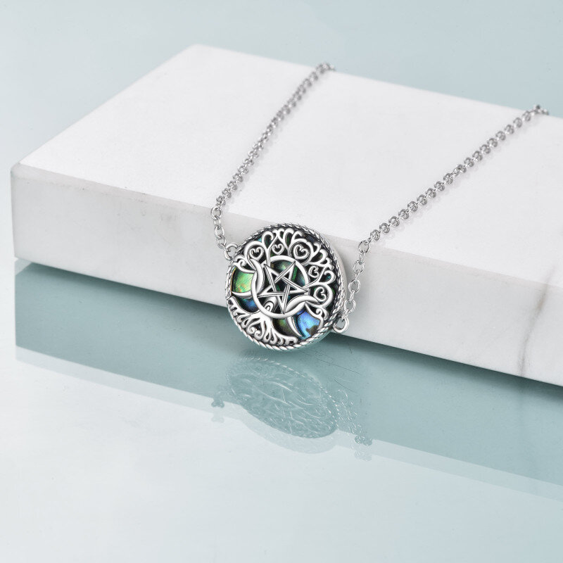 Sterling Silver Circular Shaped Abalone Shellfish Triple Moon Goddess Charm Bracelet-3