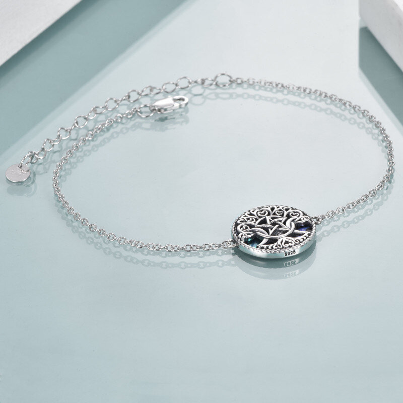 Sterling Silver Circular Shaped Abalone Shellfish Triple Moon Goddess Charm Bracelet-4