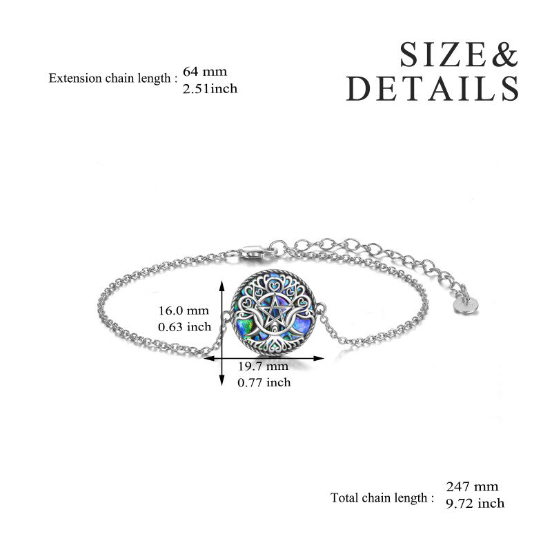 Sterling Silver Circular Shaped Abalone Shellfish Triple Moon Goddess Charm Bracelet-5