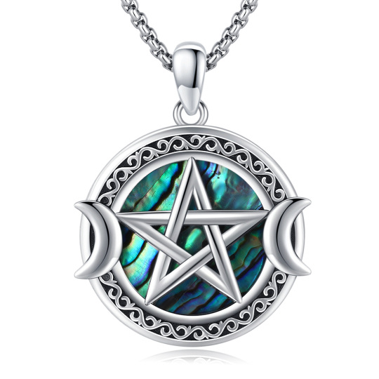 Colar com pingente de prata esterlina em forma circular de marisco Abalone Triple Moon God