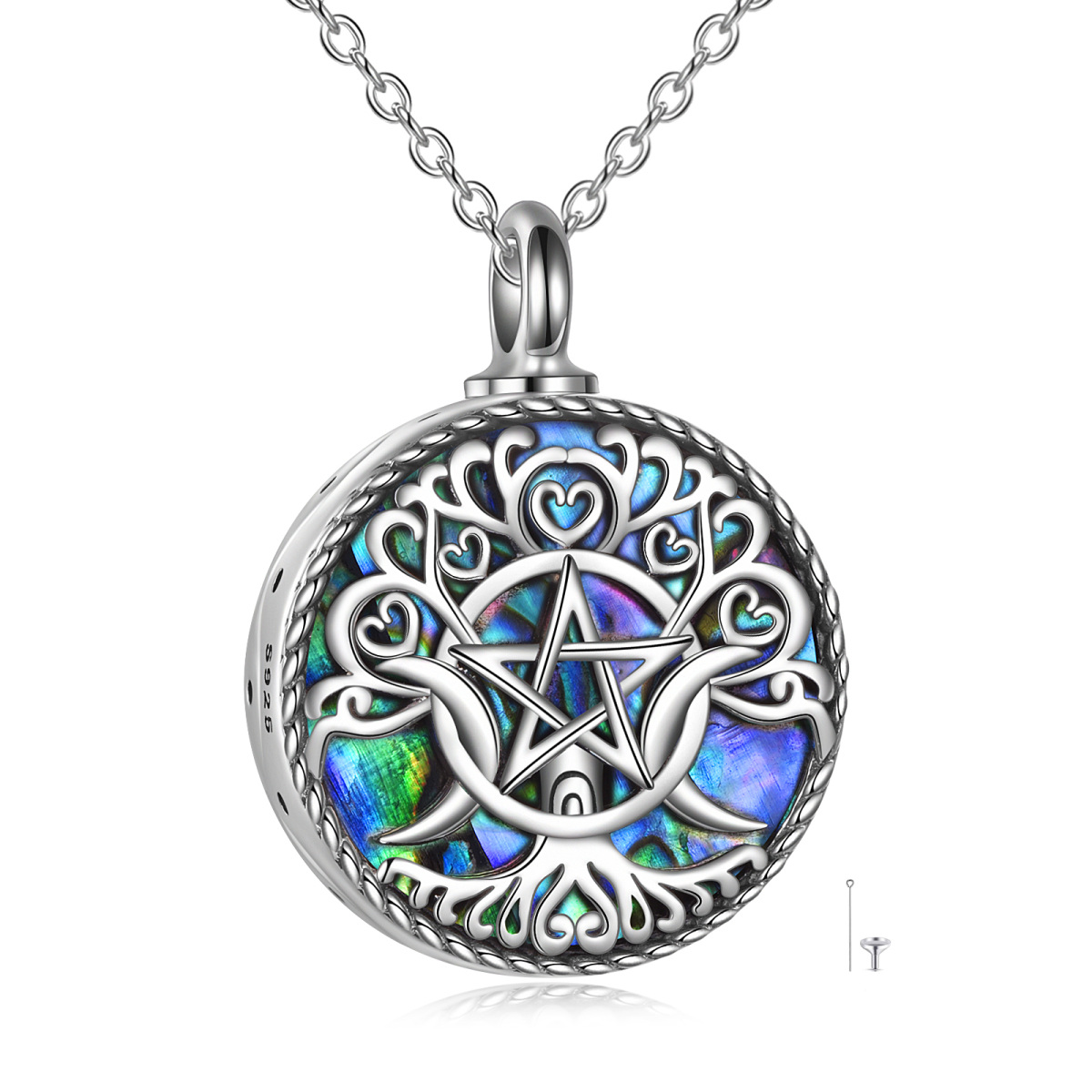 Collier en argent sterling en forme circulaire d'abalone avec mot gravé sur l'urne de la d-1