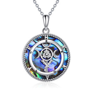 Sterling Silver Circular Shaped Abalone Shellfish Viking Rune Pendant Necklace-24