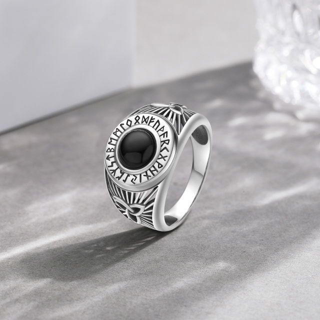 Bague chevalière en argent sterling en forme d'agate circulaire nœud celtique et rune viki-3