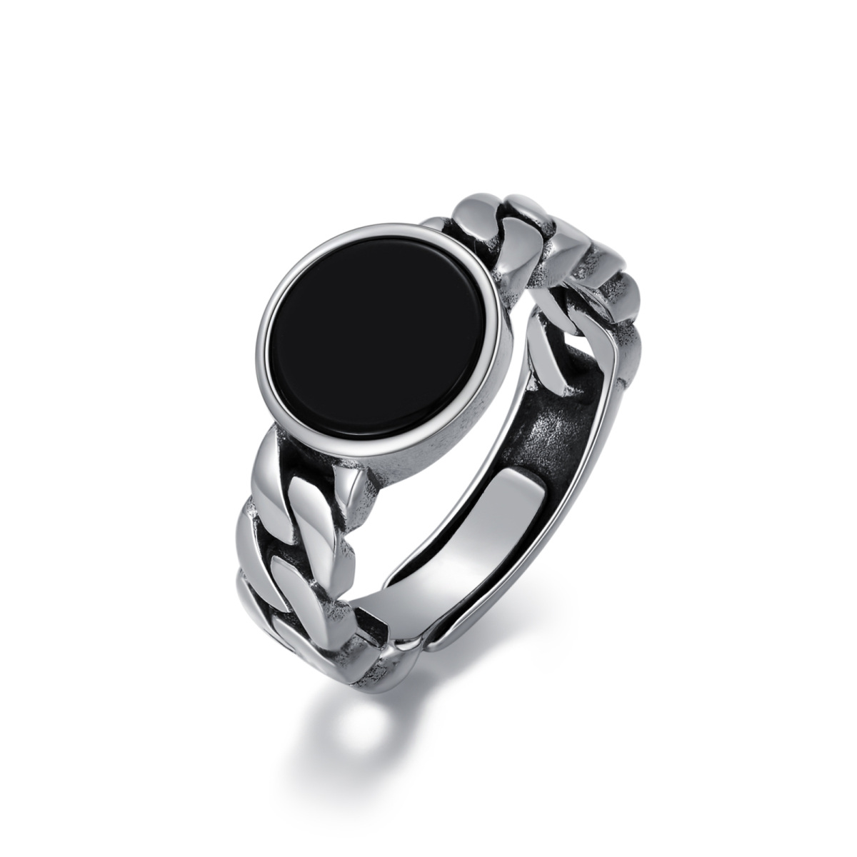 Bague ouverte en argent sterling avec agate ronde de forme circulaire-1