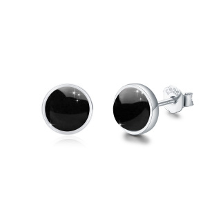 Sterling Silver Circular Shaped Agate Round Stud Earrings-45