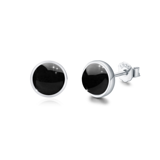 Sterling Silver Circular Shaped Agate Round Stud Earrings