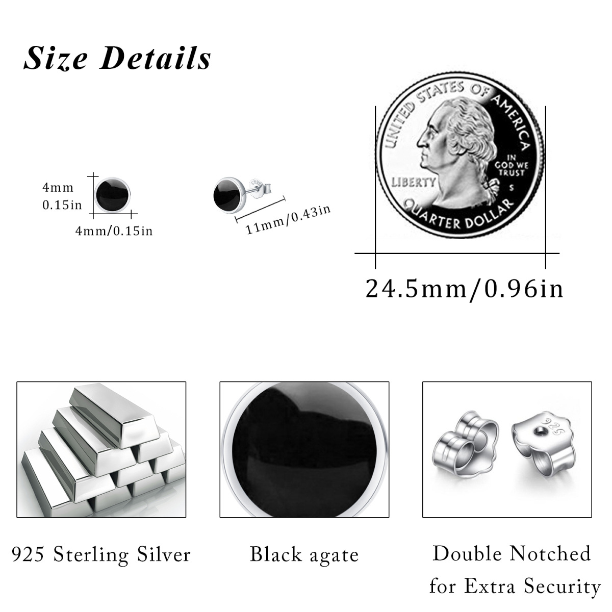 Sterling Silver Circular Shaped Agate Round Stud Earrings-3