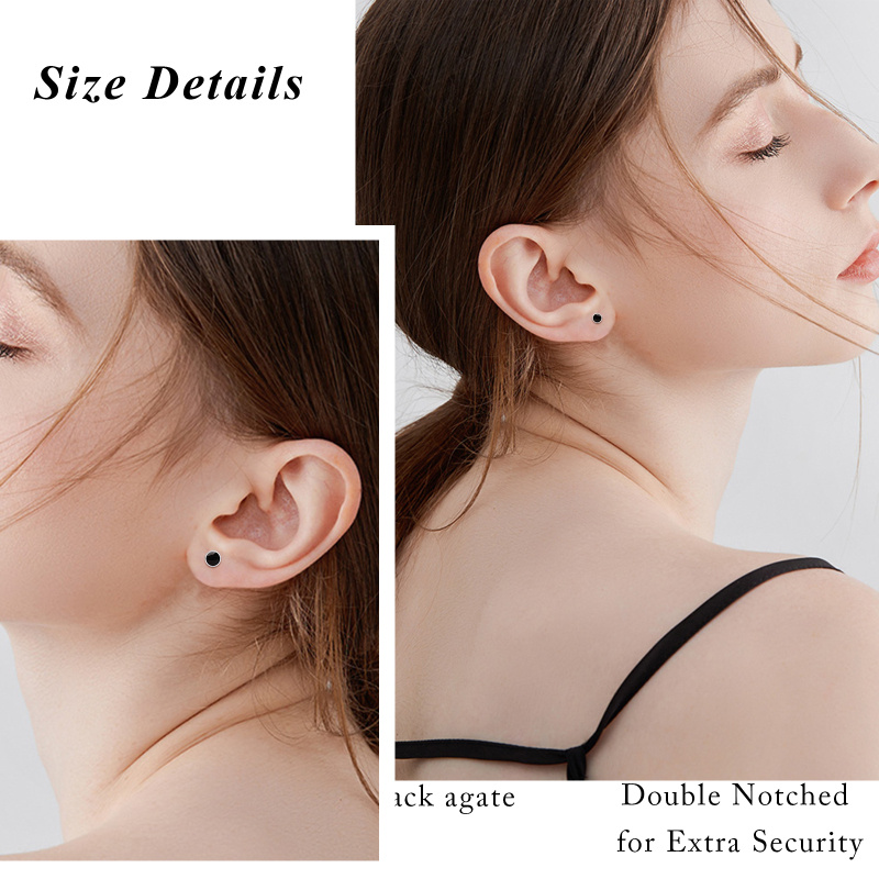 Pendientes redondos de plata de ley con forma circular de ágata-5