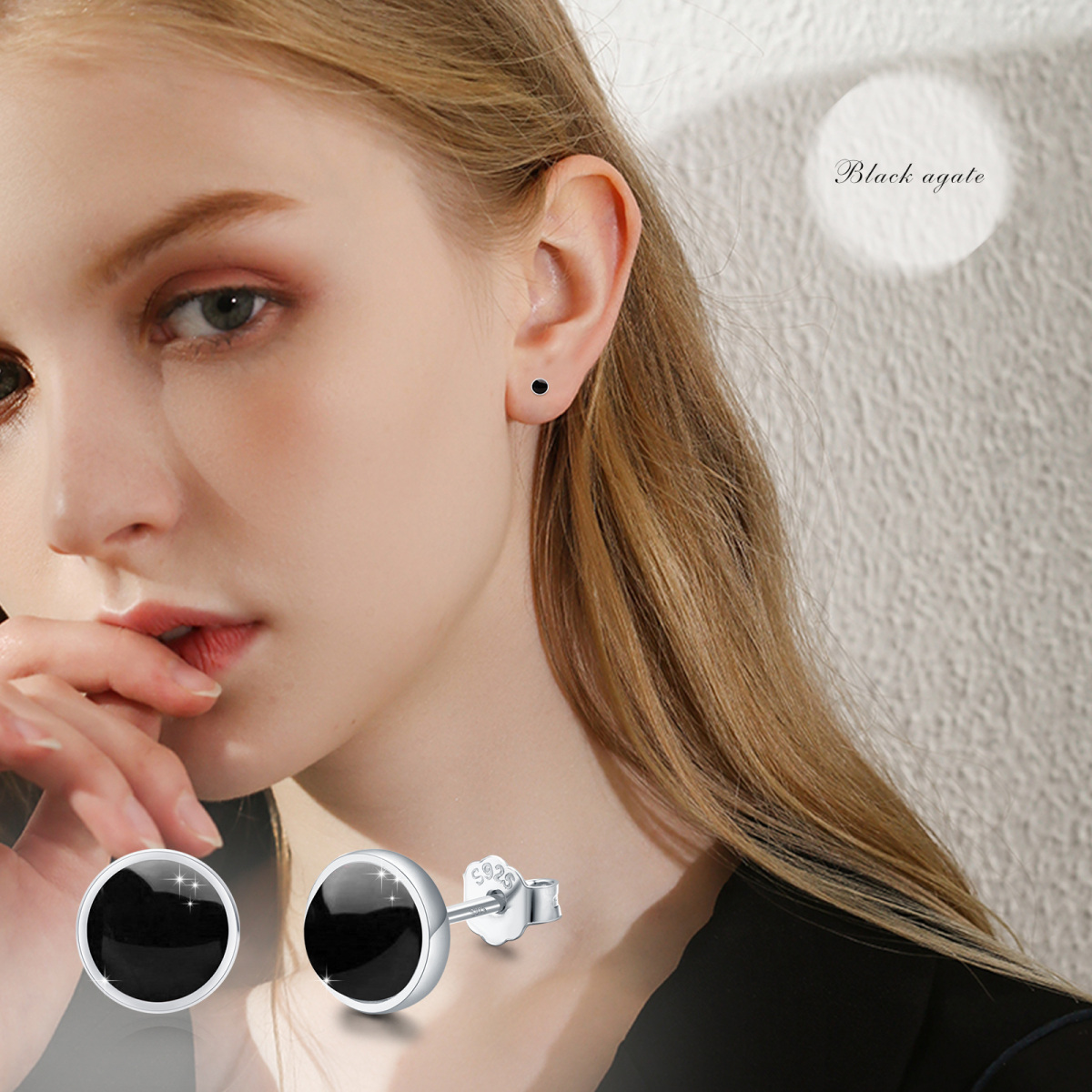 Sterling Silver Circular Shaped Agate Round Stud Earrings-6