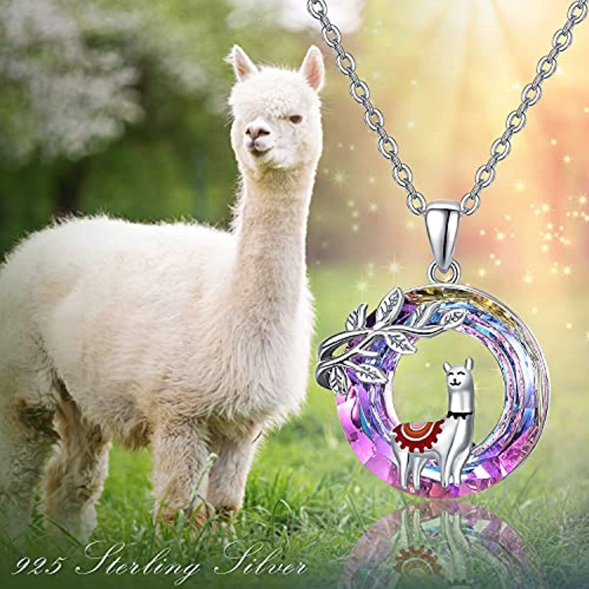 Colar com pingente de cristal alpaca em formato circular de prata esterlina-6