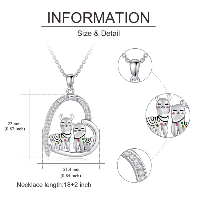 Sterling Silber kreisförmig Cubic Zirkonia Alpaka & Herz-Anhänger Halskette-5