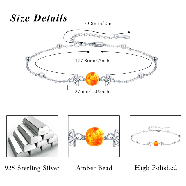 Sterling Silber kreisförmig Bernstein keltischen Knoten Anhänger Armband-7