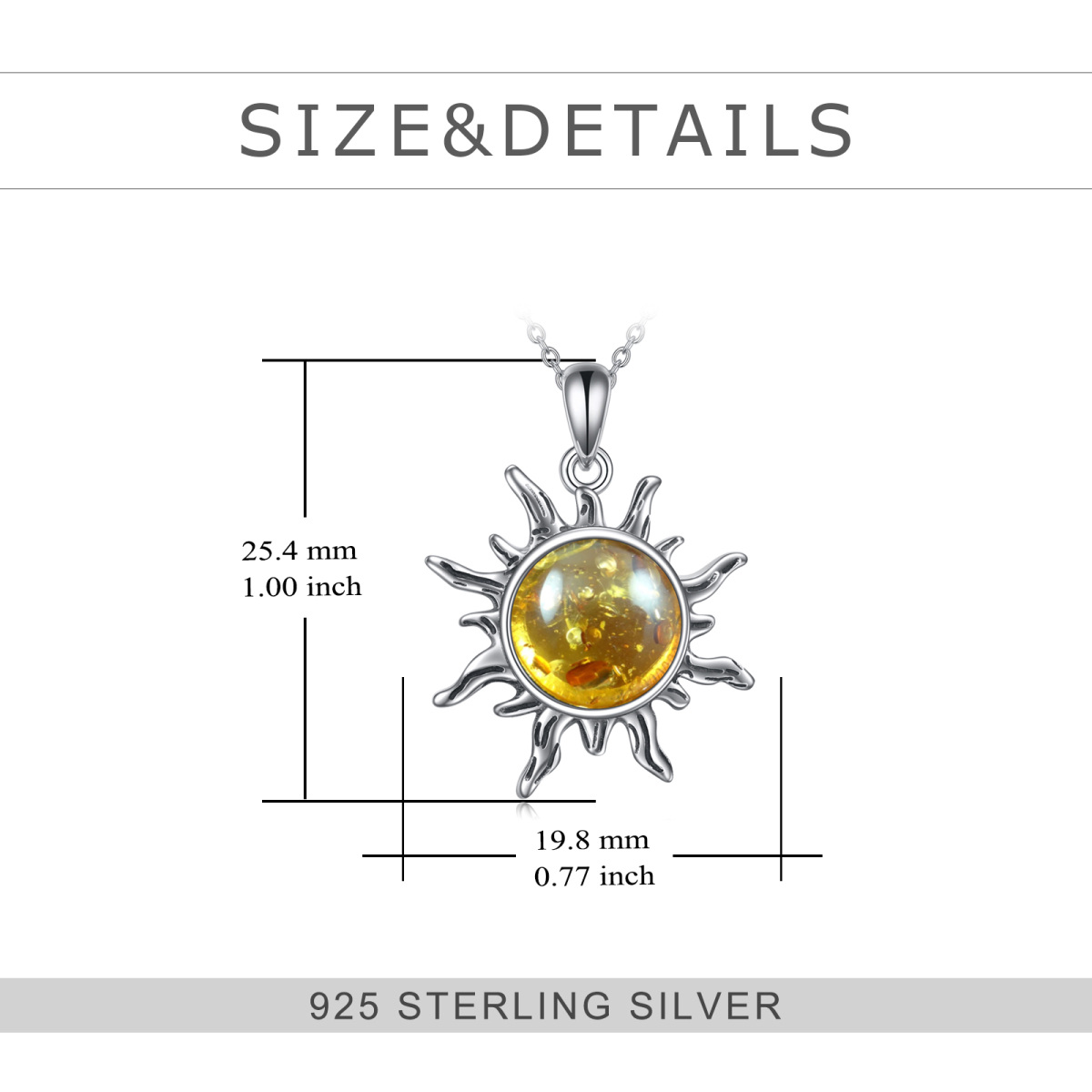 Sterling zilveren cirkelvormige amber zon hanger ketting-5