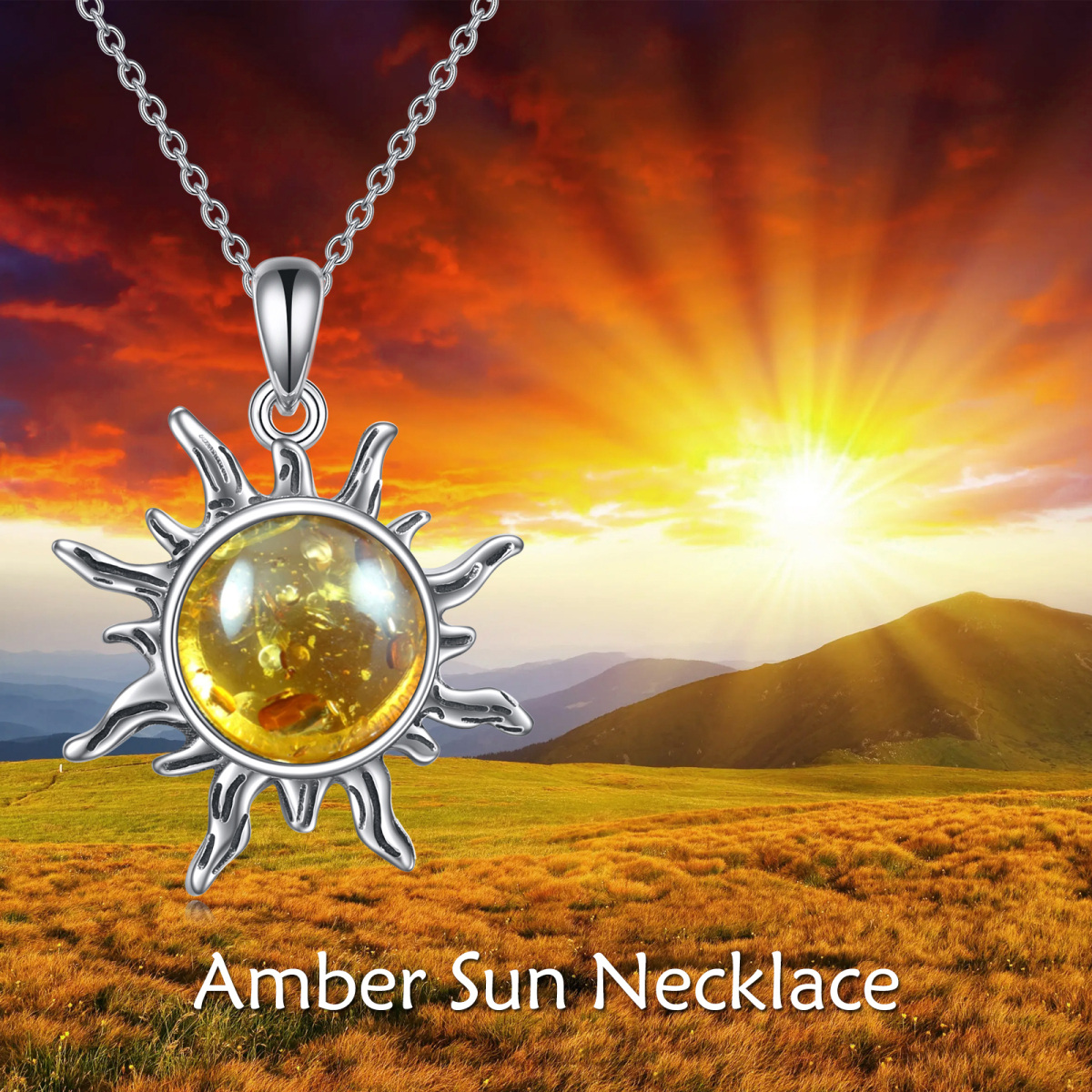 Collier en argent sterling avec pendentif soleil en ambre de forme circulaire-6